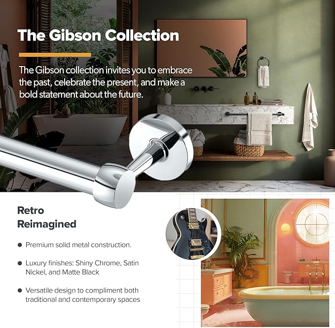 Gatco 5211 Gibson Towel Bar | Retro Modern Wall-Mounted Bathroom Towel Bar | Stylish Decorative Hardware, Heavy Duty Metal, EZ Ancor Mounting | Chrome Finish