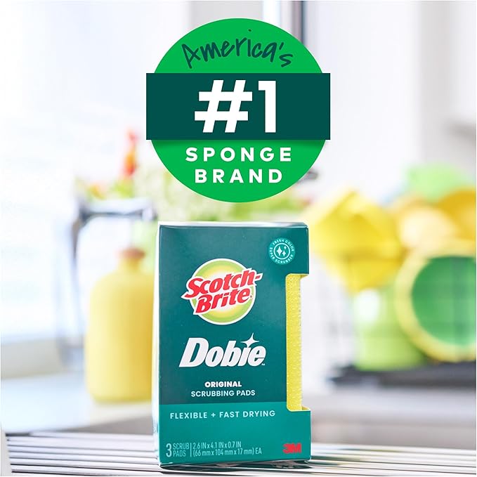 Scotch-Brite Dobie Pads, Dobie Sponge for All Purpose Cleaning of Kitchen, Bathroom, and Household, Non Scratch Dobie Cleaning Pads Safe for Non-Stick Cookware, 24 Dobie Pads