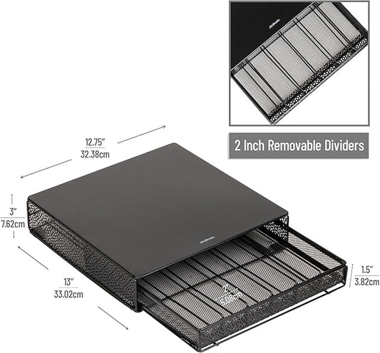 Mind Reader Single Serve Coffee Pod Drawer, 36 Pod Capacity, Countertop Organizer, Removable Dividers, Metal, Black