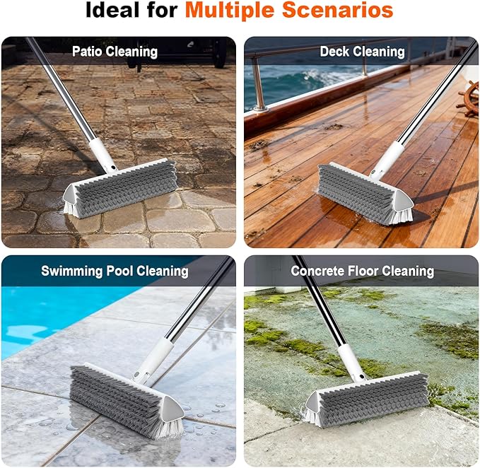 Grout Brush, Heavy-Duty Tile and Shower Floor Scrub Brush with Long Handle Stiff, Professional Grout Cleaner for Bathroom, Kitchen, Floor, Tile Brush Concrete Surfaces