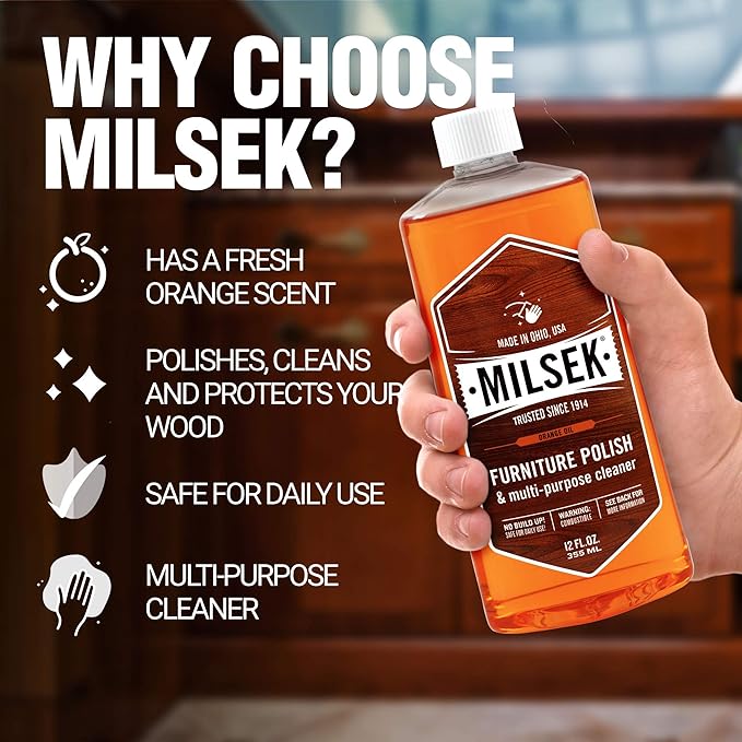 Milsek Furniture Polish and Wood Cleaner with Orange Oil - Multipurpose Cleaning Supplies for Home and Household from Hardwood Floors to Kitchen Cabinets- 12 Fl Oz (Pack of 6)