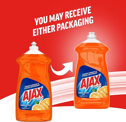 Ajax Ultra Liquid Dish Soap Orange Scent,Triple Action, Mess-Free, Easy-Flip Cap, 52 fl oz Bottle
