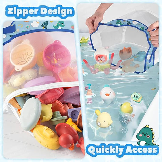 UNEEDE Dino Print Bath Storage,4.15 Gallons Bathtub Storage Organizer,Bath Holder for Bathtub Organizer and Storage,Quick Dry Bath Organizer,Mesh Shower Caddy,Blue Dinosaur Sutff