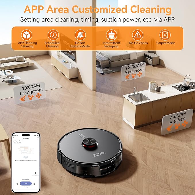 ZCWA D15S MAX Robot Vacuum and Mop Combo, 10000Pa Suction Robot Vacuum, Self-Emptying, Lidar Navigation Robot Vacuum Cleaner, 3200mAh/Automatic Recharging, 3.5L Dust Bin, App Control, Wi-Fi Connected