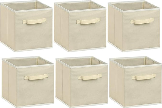 Simple Houseware Foldable Cube Storage Bins, 11-Inch Beige, 6-Pack Fabric Cubes Organizer for Closet or Shelves