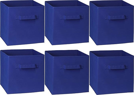 Simple Houseware Foldable Cube Storage Bins, 11-Inch Dark Blue, 6-Pack Fabric Cubes Organizer for Closet or Shelves