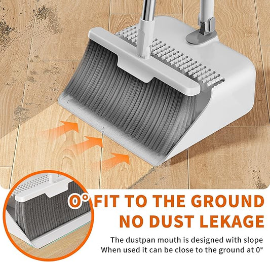 Household Broom with Dustpan, Magic Silicone Broom, Magic Broom with Extra-Long Adjustable Aluminum Handle for Floor, Glass, and Tile (White M1) (M3)