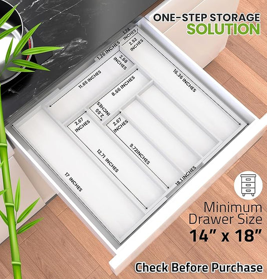 Utopia Kitchen Expandable Drawer Organizer, Adjustable Kitchen Drawer Organizer, Bamboo Drawer Dividers Organizer for Kitchen, Silverware, Flatware, Living Room (6-8 Slots, White) Pack of 1