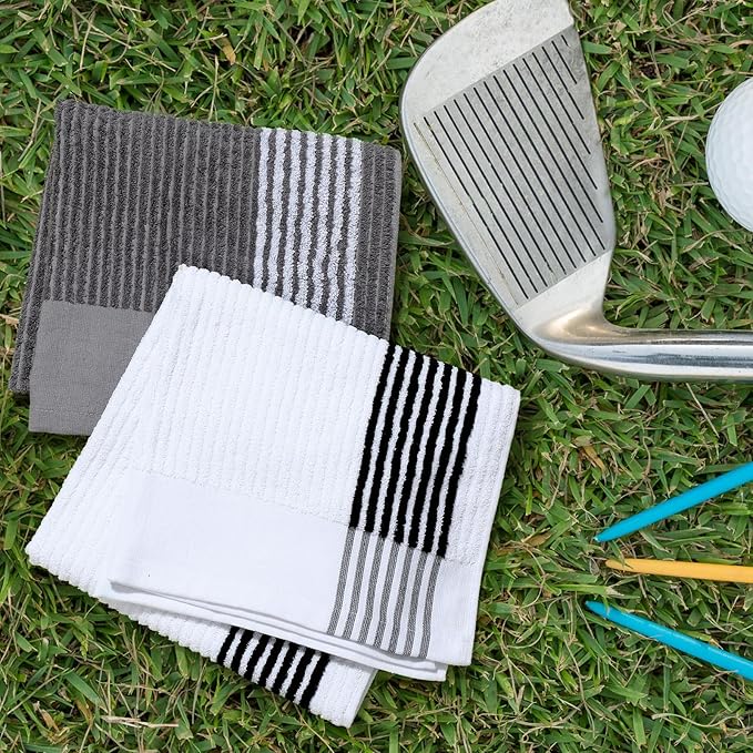 Buryeah Golf Towel 22 x 44 Inch Cotton Golf Caddy Towel Camping Large for Caddies Golfers Tour Players Club with Stripe