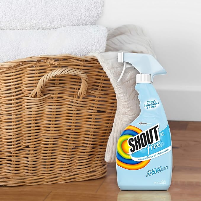 Shout Free Laundry Stain Remover, Active Enzyme Formula is Dye, Fragrance, and Bleach Free, Removes 100+ Types of Stains, including Baby Stains - 22oz Spray (Pack of 2)
