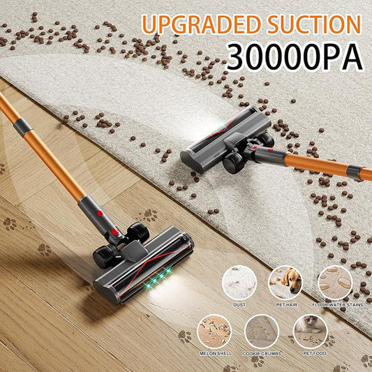 Cordless Vacuum Cleaner,450W/30000pa Self-standing Stick Vacuum Cleaners for Home,60Mins Stick Vacuum with LED Indicator,Multi-Accessory Lightweight Vacuum for Hard Floors Carpet/Carpet/Pet Hair