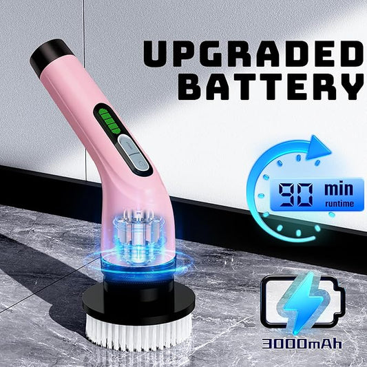 Electric Spin Scrubber - Cordless Bathroom Scrubber with 7 Brush Heads - Dual Speed IPX7 Waterproof Power Scrubber for Heavy-Duty Bathtub, Glass, Tile, and Car Cleaning (Pink)