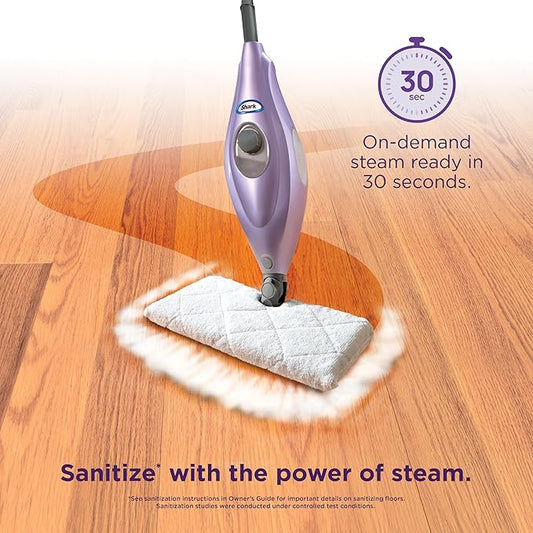 Shark Steam Pocket Mop with 2 Washable Double-sided Pads, Steam Sanitization, Swivel Steering, Lightweight, Steam Cleaner for Sealed Hard Floors, Hardwood, Marble, Tile, Purple, S3501