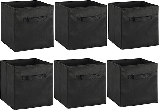 Simple Houseware Foldable Cube Storage Bins, 11-Inch Black, 6-Pack Fabric Cubes Organizer for Closet or Shelves