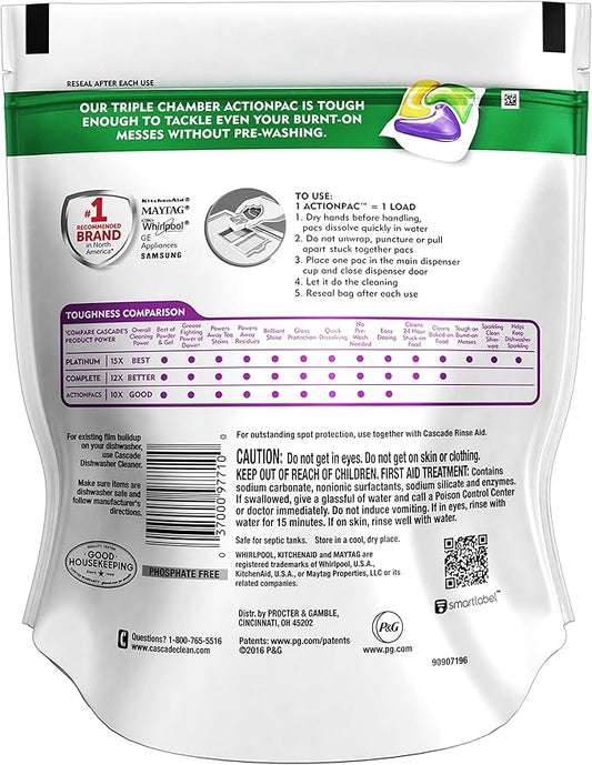Cascade Platinum ActionPacs Dishwasher Detergent Lemon Scent, 18 ct