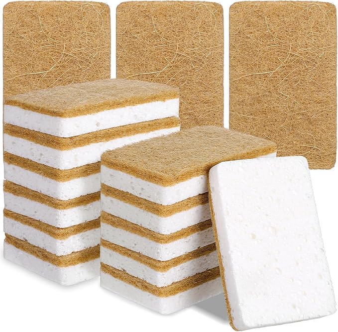 36pcs Natural Kitchen Sponge Eco Friendly Dish Sponges for Kitchen Compostable Coconut Scrubber Sponge Scrubbing Sponges for Dishes Household Cleaning Foam Non Scratch Dishwashing Scrubber