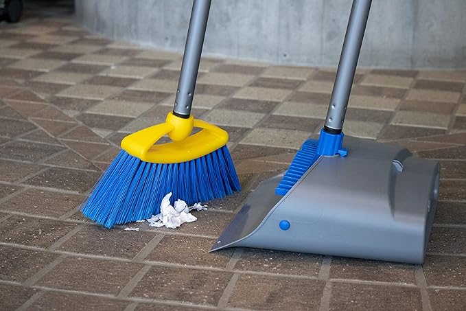 Broom with Dustpan Combo Set - Made in Italy, Broom and Dustpan Set with Long Handle | Durable Dust Pan & Broom Set for Home, Office & Commercial Cleaning