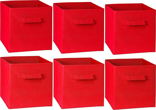 Simple Houseware Foldable Cube Storage Bins, 11-Inch Red, 6-Pack Fabric Cubes Organizer for Closet or Shelves