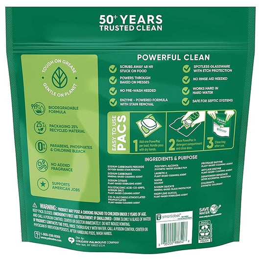 Palmolive PowerPacs Dishwasher Pods, 99.9% Biodegradable Formula in Dishwasher Tabs With No Added Fragrance - 60 count