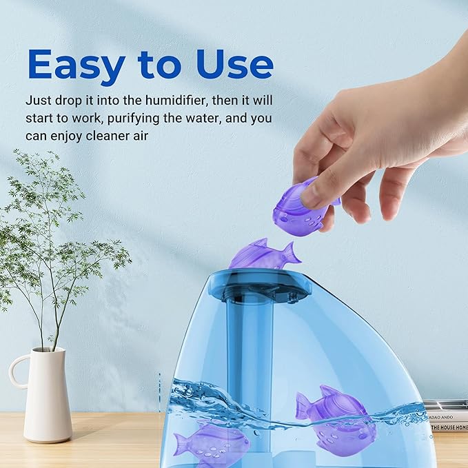 Funmit Humidifier Cleaning Fish, 6 Pack Humidifier Cleaner for Humidifiers and Fish Tanks, Purifies Water, Prevents Hard Water Build-Up, Reduces Scale, Purple
