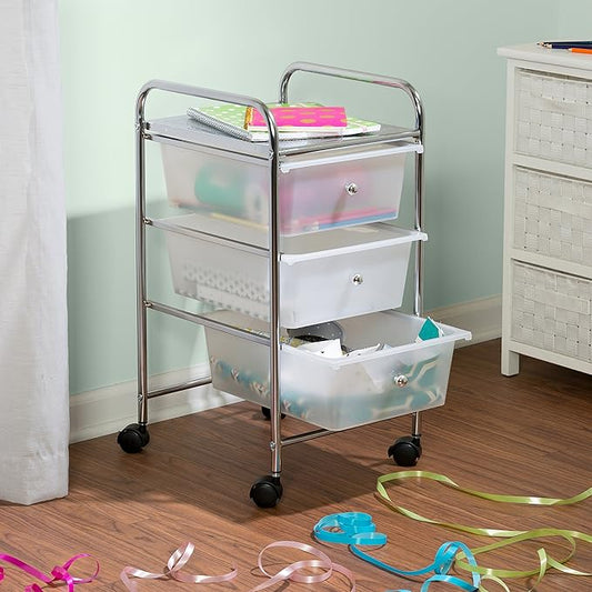 Honey-Can-Do 3-Drawer Plastic Storage Cart on Wheels,Silver