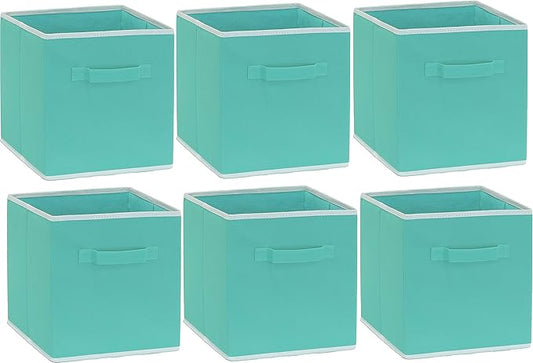 Simple Houseware Foldable Cube Storage Bins, 11-Inch Turquoise, 6-Pack Fabric Cubes Organizer for Closet or Shelves