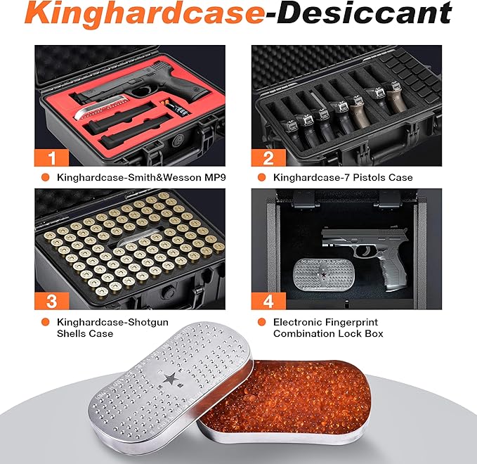 Pistol/Gun/Ammo Case Safe Dehumidifier Silica Gel with Rechargeable Beads, Compact Design and Various Sizes for Vault Humidity Control and Rust Prevention (2pcs)