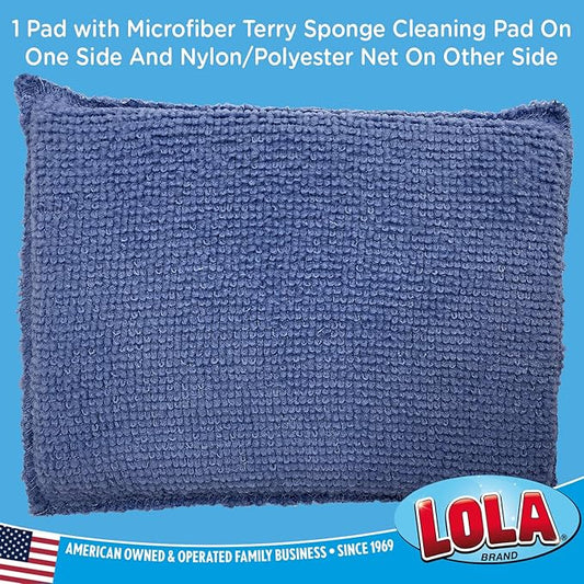 LOLA Microfiber Terry & Nylon Net Sponge Scrubber Pad, 6 Pack, Non Scratch 2-Way Cleaning, Gently Scrubs & Wipes Clean