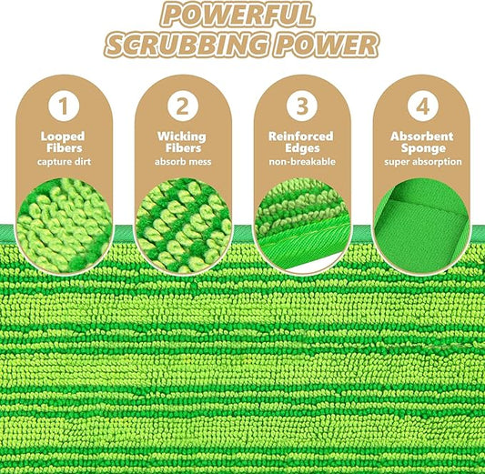 Reusable Mop Pads Compatible with Swiffer Sweeper Mops: Papclean Microfiber Wet Pads Refill Dry Sweeping Cloths Washable Dust Floor Cleaner for Wood Floor Cleaning - 6 Pcs Green