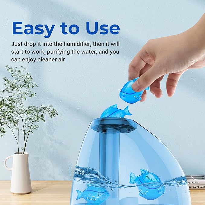 Funmit Humidifier Cleaning Fish, 12 Pack Humidifier Cleaner for Humidifiers and Fish Tanks, Purifies Water, Prevents Hard Water Build-Up, Reduces Scale, Blue
