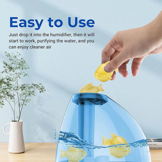 Funmit Humidifier Cleaning Fish, 12 Pack Humidifier Cleaner for Humidifiers and Fish Tanks, Purifies Water, Prevents Hard Water Build-Up, Reduces Scale, Yellow