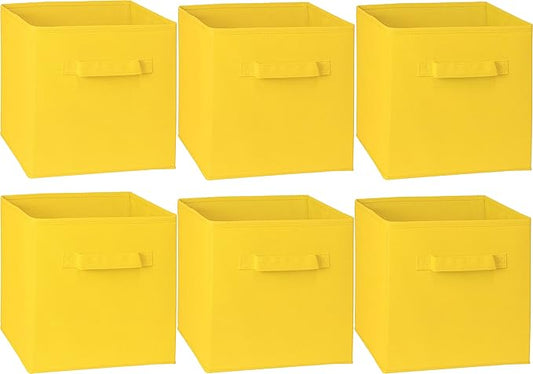 Simple Houseware Foldable Cube Storage Bins, 11-Inch Yellow, 6-Pack Fabric Cubes Organizer for Closet or Shelves
