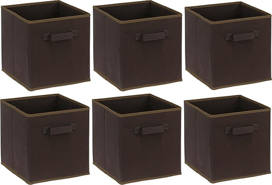 Simple Houseware Foldable Cube Storage Bins, 11-Inch Brown, 6-Pack Fabric Cubes Organizer for Closet or Shelves