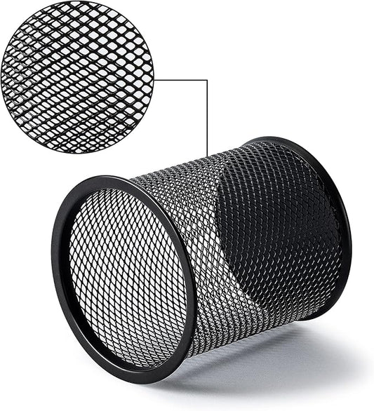 Amazon Basics Wire Mesh Pen Cup, Office Caddy Storage, Black, 3.7" x 3.3"