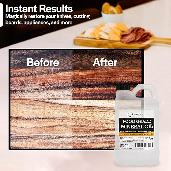 Thirteen Chefs Mineral Oil - 64oz Food Grade Conditioner for Wood Cutting Board, Countertop & Butcher Block, Lubricant for Knife or Meat Grinder - Safe USP Finish on Marble, Soapstone