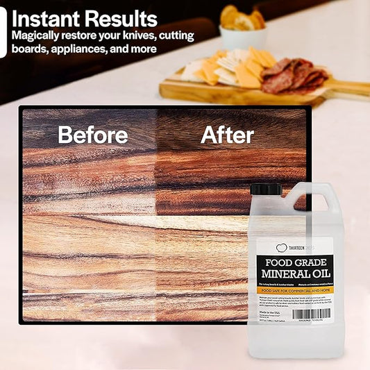 Thirteen Chefs Mineral Oil - 64oz Food Grade Conditioner for Wood Cutting Board, Countertop & Butcher Block, Lubricant for Knife or Meat Grinder - Safe USP Finish on Marble, Soapstone