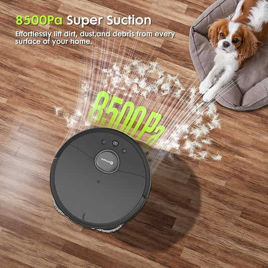 Robot Vacuum and Mop, V5 Tangle Cutter Technology for Pet Hair, 8500Pa Suction, 75-Day Capacity, LDS Navigation, Pet Laser, Robotic Vacuums Cleaner for Hair, Floors, Tile, Carpet, APP & Voice Control