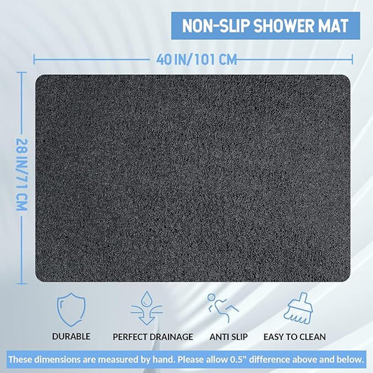 Non-Slip Bathtub Mat, Anti Slip Shower Mat, Fast Drying Bathtub Mats, Foot Scrubber Mat, Anti Slip Mat for Tub, Floor, Bathroom, Kitchen, Home, Hotel (Black 40"×28")