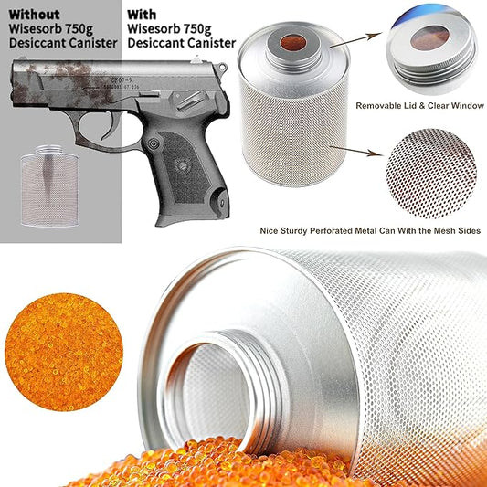 750 Grams Gun Safe Dehumidifier, 2 Pack Reusable Canister Desiccant Dehumidifier, Rechargeable 1.65 Lbs Indicating Silica Gel Orange to Green