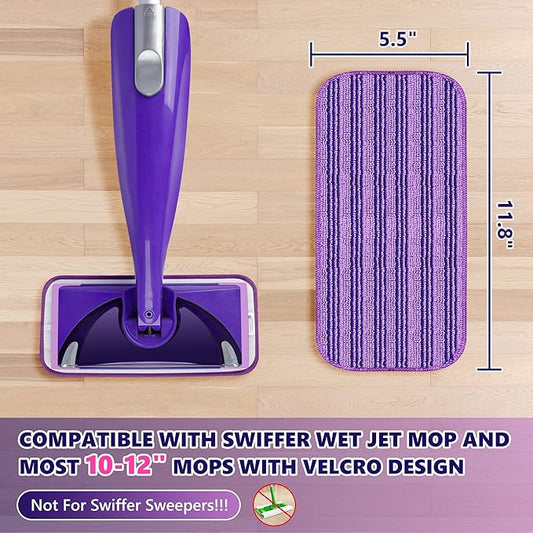 Reusable Mop Pads Compatible with Swiffer Wet Jet, Wet Jet Pads Refills for Swiffer Mop, Microfiber Replacement Pads for Hardwood Floor cleaning, Dry Wet Mopping Cloths for 12" Wet Jet Refill, 12 Pack