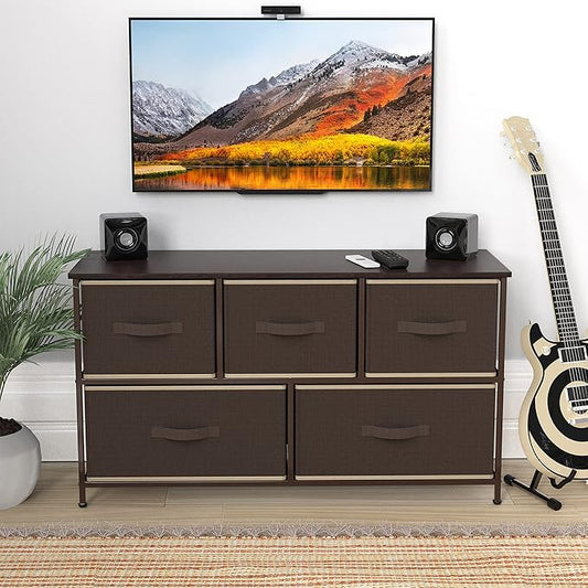 Simple Houseware Wide Dresser for Bedroom with 5 Storage Organizer Drawers, Brown