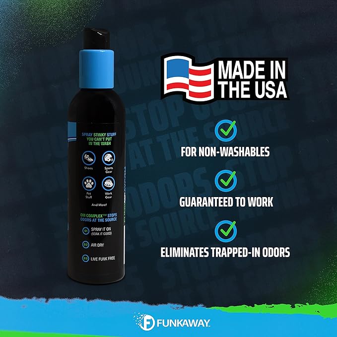 FunkAway Odor Eliminating Spray for Shoes, Skates, Work Boots & More, 8 oz., Extreme Odor Eliminator, Perfect for Stinky Stuff You Can't Put in the Wash