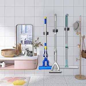 3-H Stainless Steel Broom Holder Wall Mount 15-Pack- Heavy Duty Mop Organizer, Wall Mounted Broom Storage with Secure Mounting for Laundry Garage Bathroom