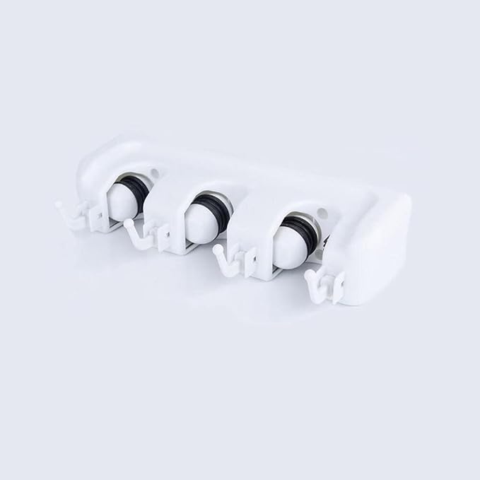 Mop and Broom Holder Broom Hanger Wall Mounted Home Garden Garage Tool Organizer Storage Rack 3 Slots with 4 Hooks,White