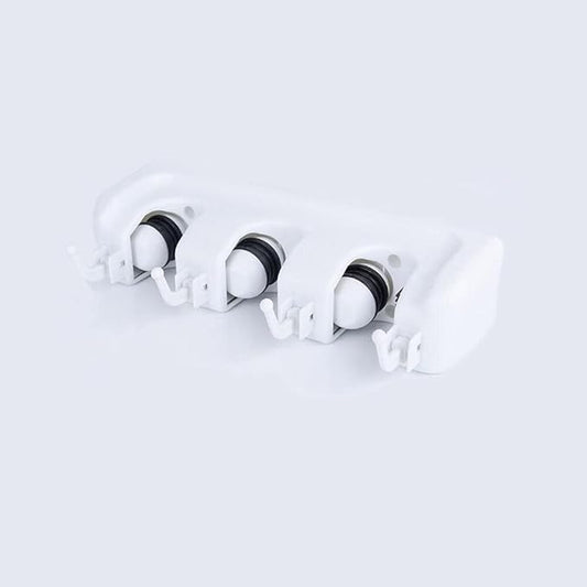 Mop and Broom Holder Broom Hanger Wall Mounted Home Garden Garage Tool Organizer Storage Rack 3 Slots with 4 Hooks,White