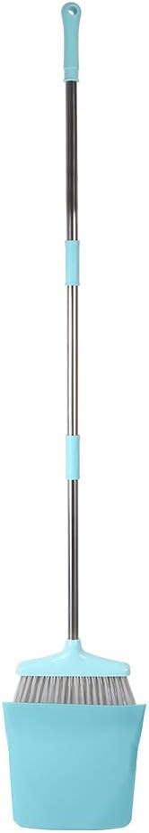 FGY Broom and Dustpan Set 48" Long Handle Broom and Collapsible Dust Pan Combo for Home Office Kitchen (Blue)