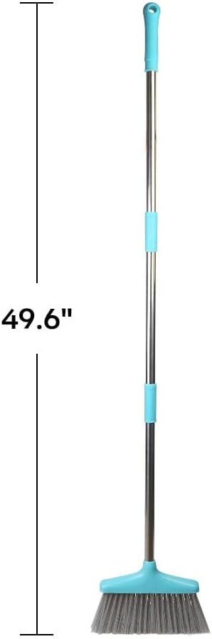 FGY Broom and Dustpan Set 48" Long Handle Broom and Collapsible Dust Pan Combo for Home Office Kitchen (Blue)