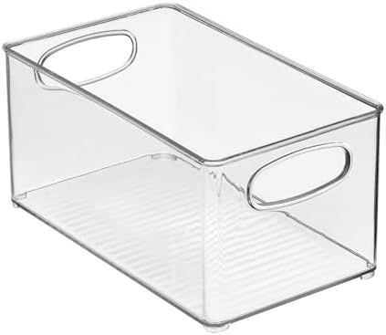 mDesign Plastic Storage Organizer Wide Container Bin with Handles for Bathroom, Home Organization - Holds Vitamins, Supplements, Makeup, Styling Tools - Ligne Collection - 2 Pack - Clear