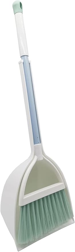 Mini Broom with Dustpan for Kids,Little Housekeeping Helper Set (White+Green)