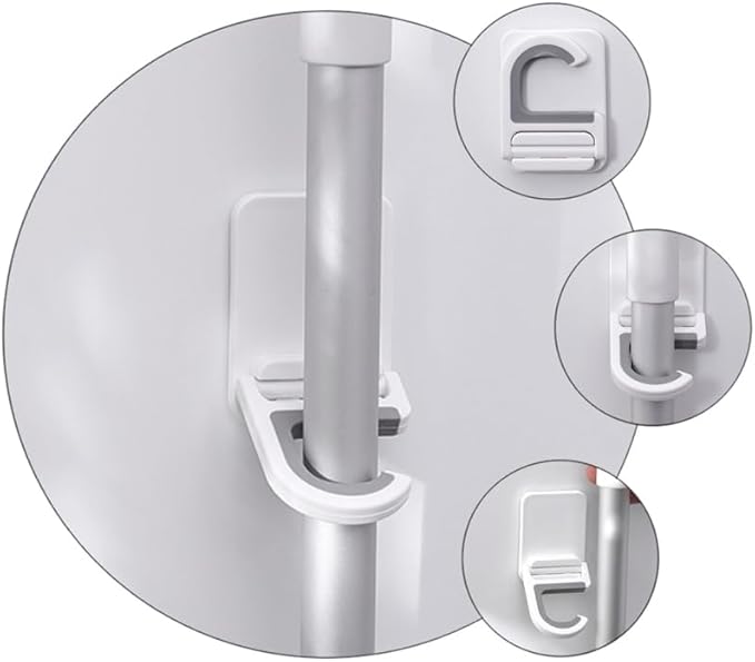Punch Free Mop Hooks 3-Pack Adhesive Wall Mounted Mop Holder for Brooms Cleaning Tools Foldable No Drilling Waterproof Organizer for Kitchen Bathroom